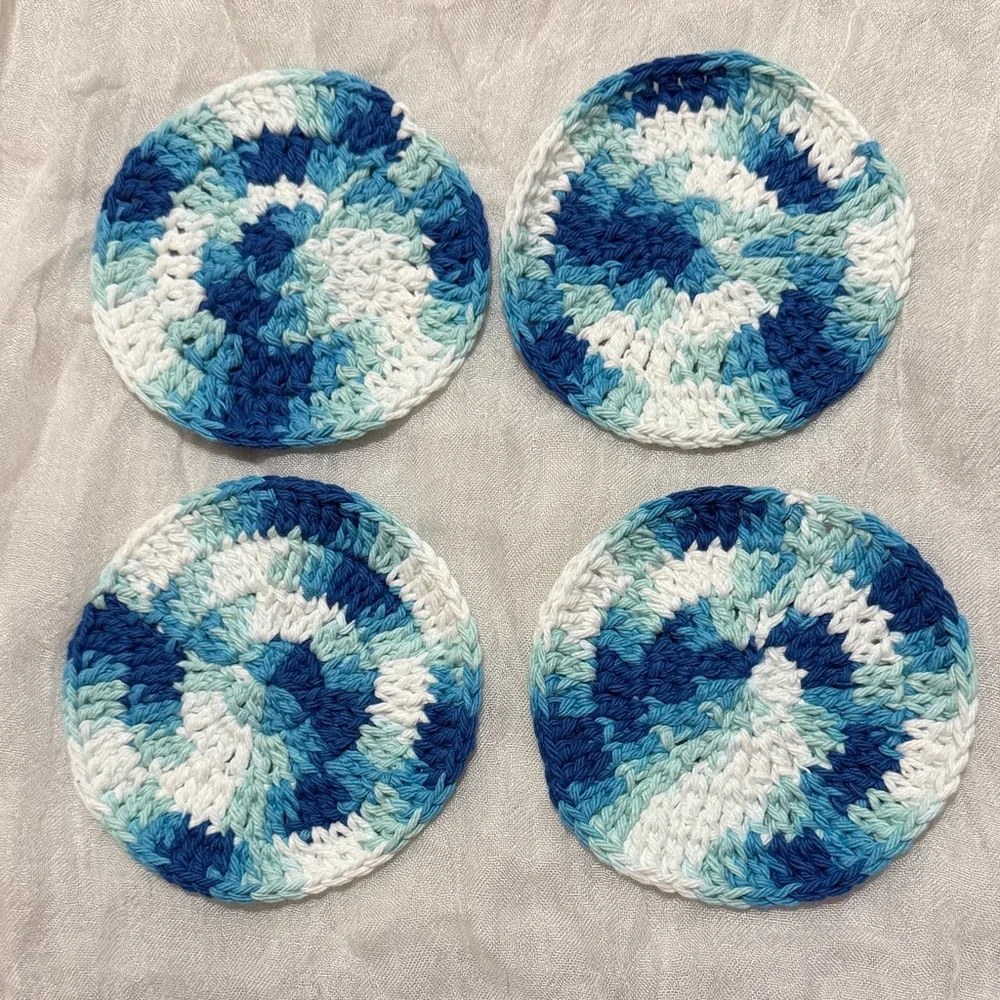 Blue and White Crochet Coasters